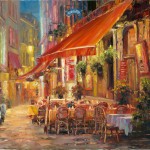 Haixia Liu - Cafe in Light, Brussels - Oil - 18" x 24"