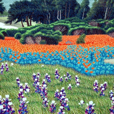 Gordon Mortensen - "Spring Time, Carmel Meadows" - Reduction Woodcut Print - 15x20