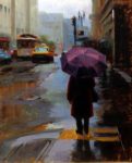 Walking in the Rain - 20" x 16" - Oil on Canvas - Tae Park