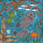 Tiny Otters XX - 4" x 4" - Oil on Canvas - Merry Kohn Buvia