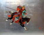 Mongolian Warrior (sword) - 16" x 20" - Acrylic on Silver - Mou-Sien Tseng