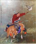 Mongolian Falconor - 19" x 15" -Acrylic on Gold - Mou-Sien Tseng