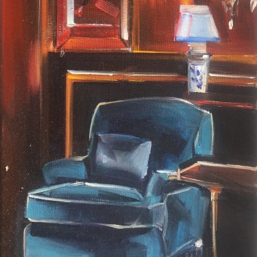 Chaise on Prussian Blue - 10" x 8" - Oil on Canvas - Thalia Stratton