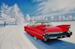 Dashing Through the Snow Red 59 Cadillac | 17"x36" | Ken Eberts