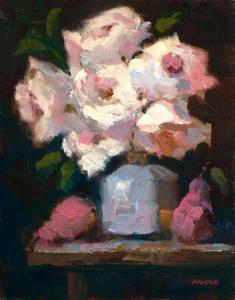 Roses, Blue Vase & Pears | 14" x 11" | Ernie Baber