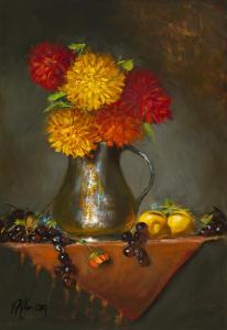 Dahlias and Grapes | 16" x 10" | Kathryn Miller