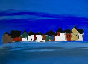Blue Row of Houses | 24" x 30" | Sandra Pratt