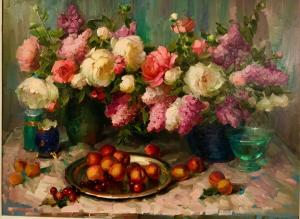 Still Life with Peaches & Flowers | 36" x 48" | Ovanes Berberian
