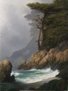 Cypress & Sea | 16" x 12" | Dean Linsky