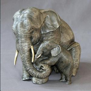 Elephant Mama  Baby | 12"t x 13"w | Stein