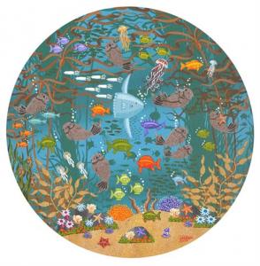 Ocean Otter Garden |  16" x 16" | Merry Kohn Buvia