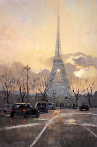 Winter Sky on the Eiffel Tower - 36" x 36" - Phillipe Gandiol