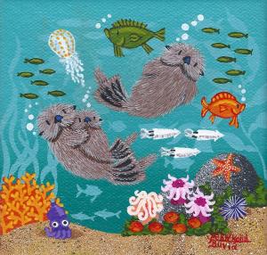 Petite Otters 5 | 4" x 4" | Merry Kohn Buvia